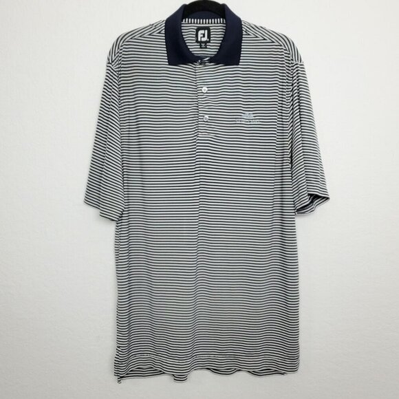 FootJoy Other - FootJoy Mens Golf Polo Size M Blue White Striped Short Sleeve Button LOGO